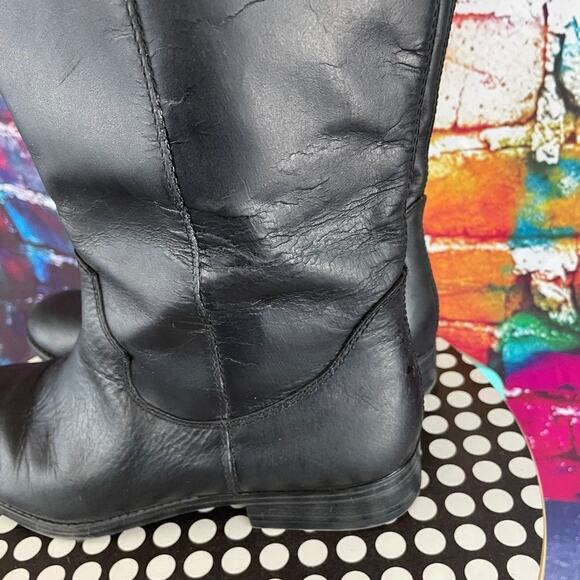 Frye & Co Tania Black Leather Pull On Tall Riding Boots Equestrain Size 6 1/2 - Picture 14 of 16